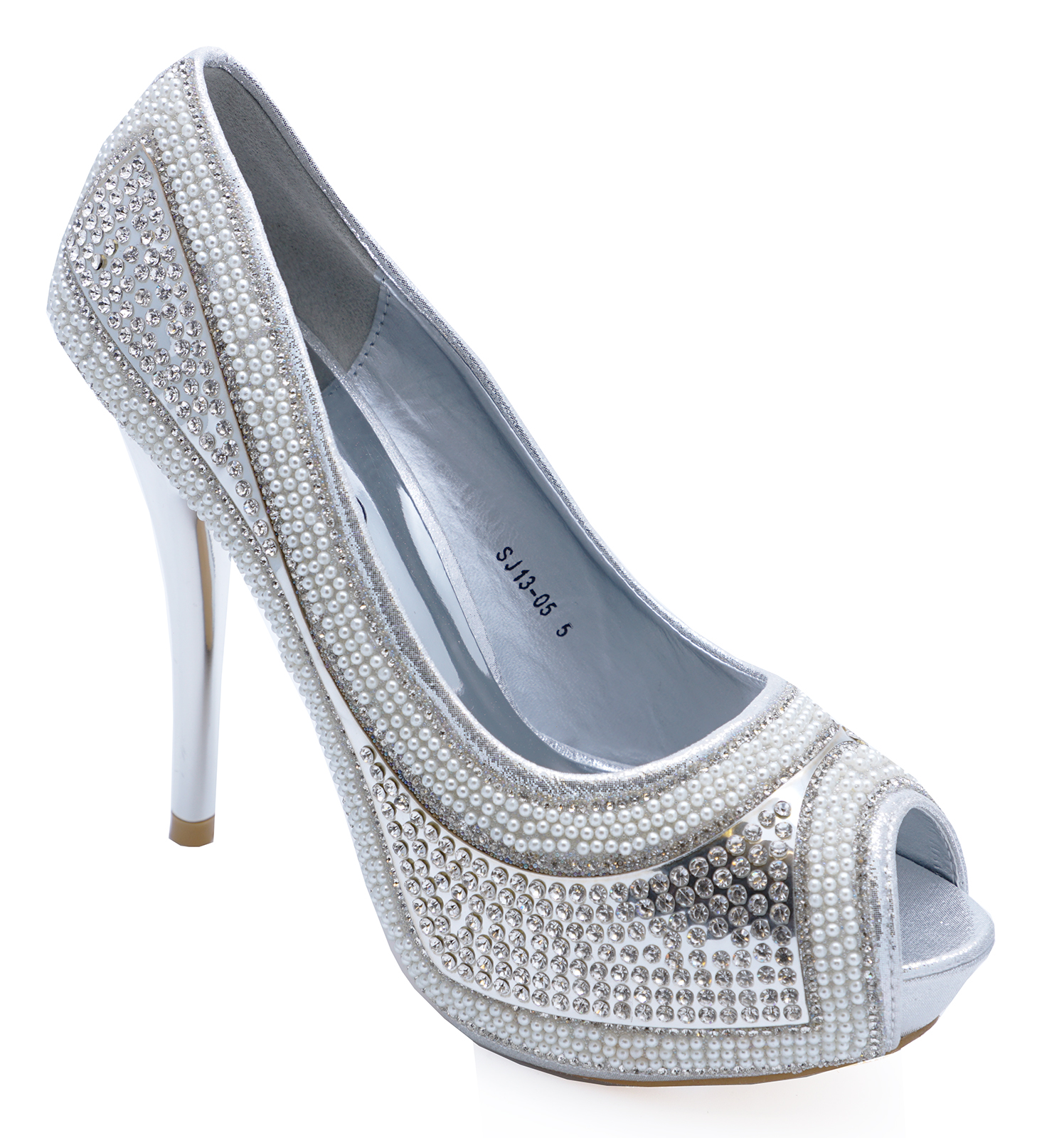 LADIES SILVER DIAMANTE WEDDING BRIDE BRIDESMAID PROM PEEP-TOE SHOES ...