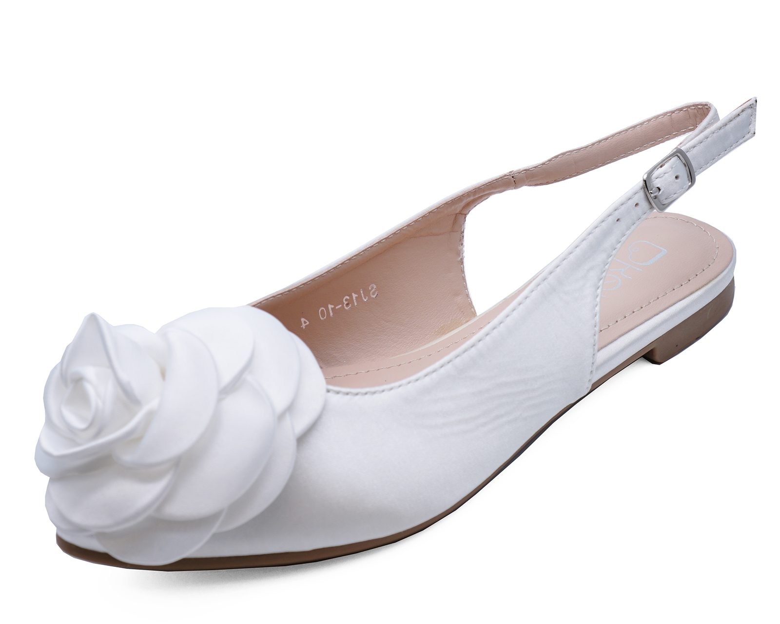  LADIES  FLAT  SATIN WHITE  SLINGBACK WEDDING BRIDAL 