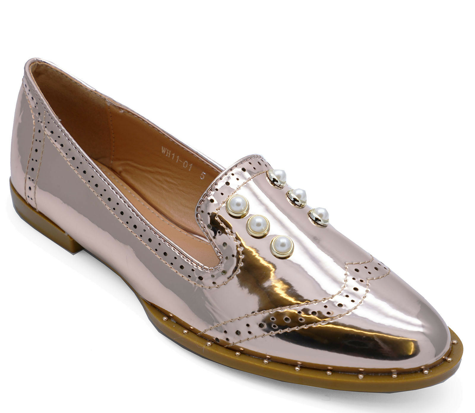 WOMENS GOLD PATENT SLIP-ON LOAFERS SMART CASUAL COMFY WORK FLAT SHOES SIZES 3-8 