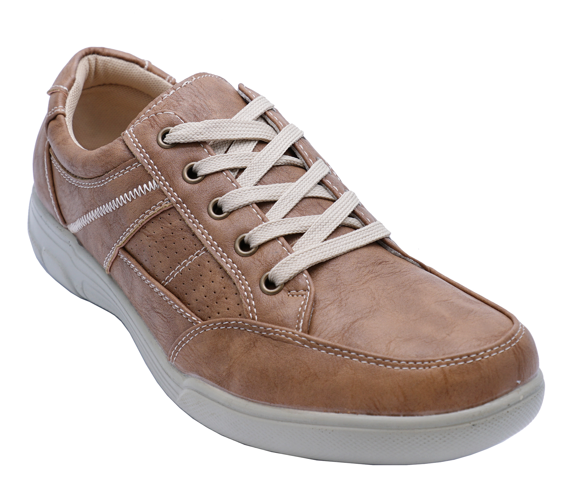 MENS TAN LACE-UP COMFY LIGHTWEIGHT SMART CASUAL WALKING TRAINER SHOES ...