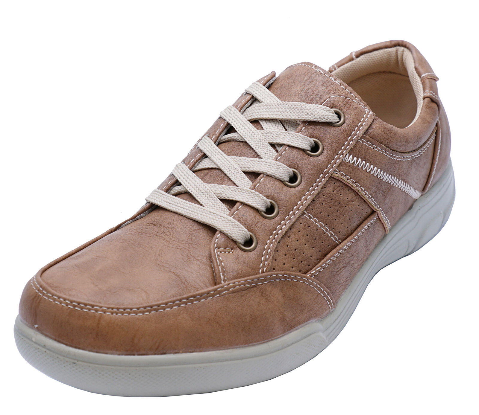 MENS TAN LACE-UP COMFY LIGHTWEIGHT SMART CASUAL WALKING TRAINER SHOES ...