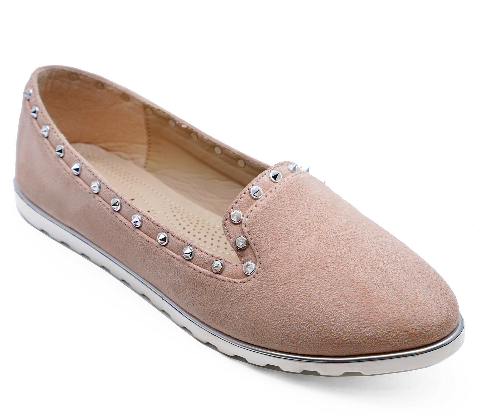 WOMENS FLAT BEIGE SLIP-ON PLIMSOLLS CASUAL LOAFERS PUMPS SHOES SIZES 3-8