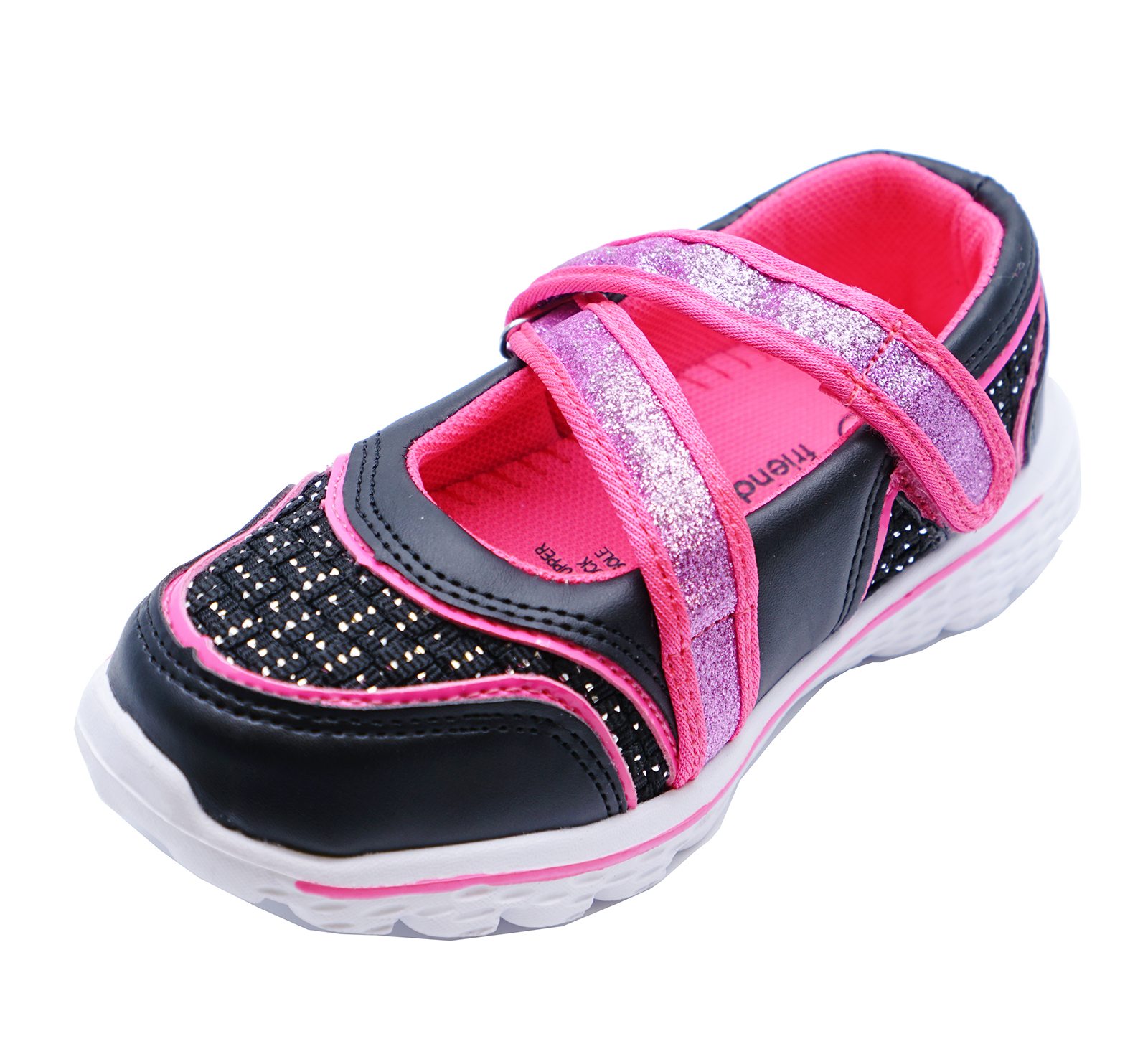 GIRLS KIDS CHILDRENS PINK BLACK SLIPON PLIMSOLL TRAINER