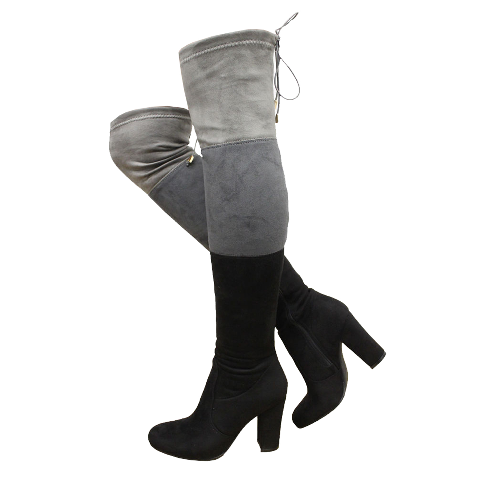 LADIES BLACK GREY SOFT STRETCH OVER THE KNEE HIGH ZIP PLATFORM BOOTS SHOES 3-8 | eBay