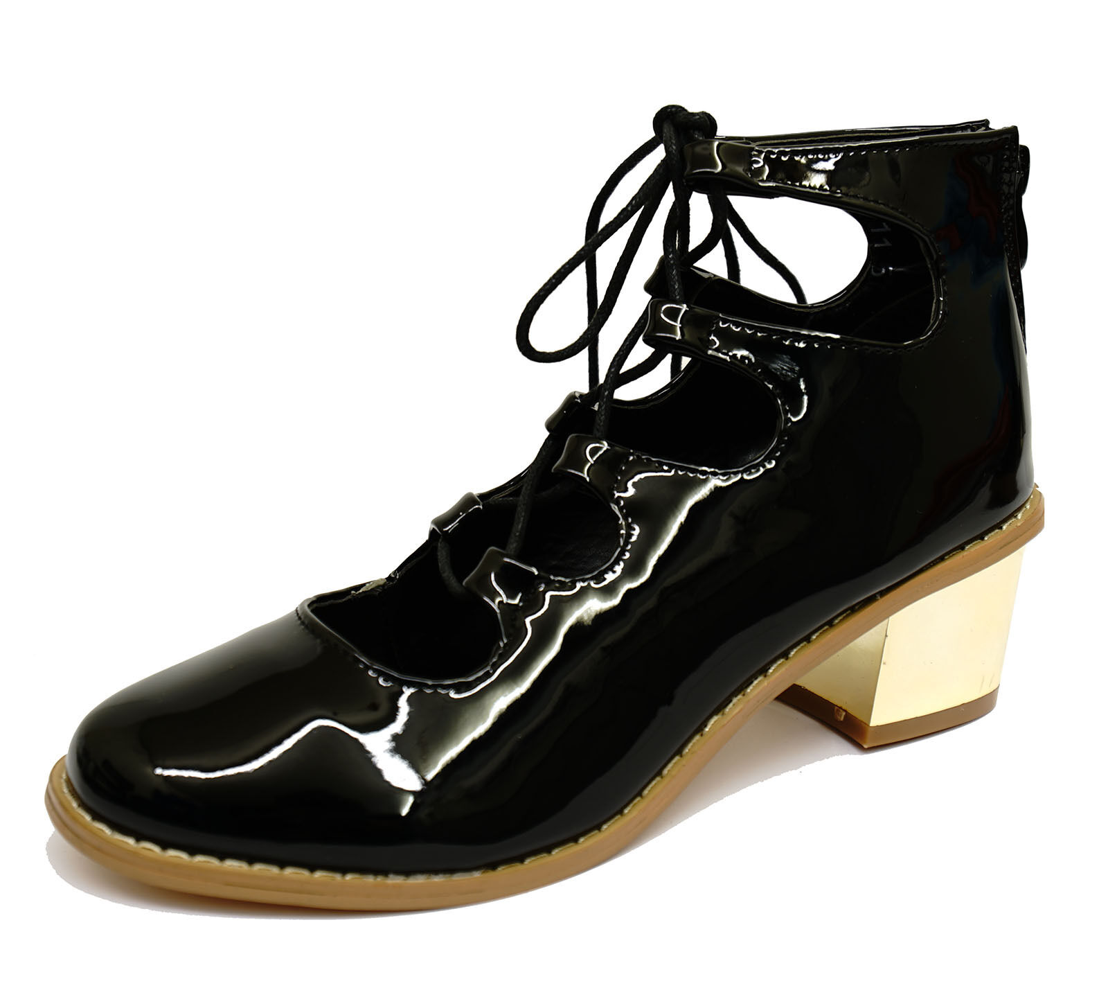 ladies black patent lace up shoes