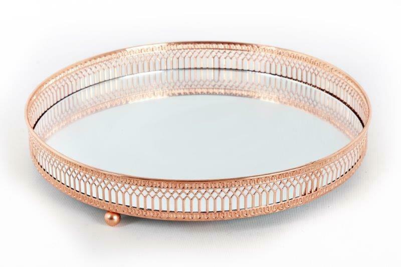 Copper Rose Gold Mirror Glass Vintage Metal Candle Plate Perfume Display Tray - Rose Gold Mirror Vanity Tray Copper Rose Gold Mirror Glass Vintage Metal Candle Plate Perfume Display Tray - Rose Gold Mirror Vanity Tray