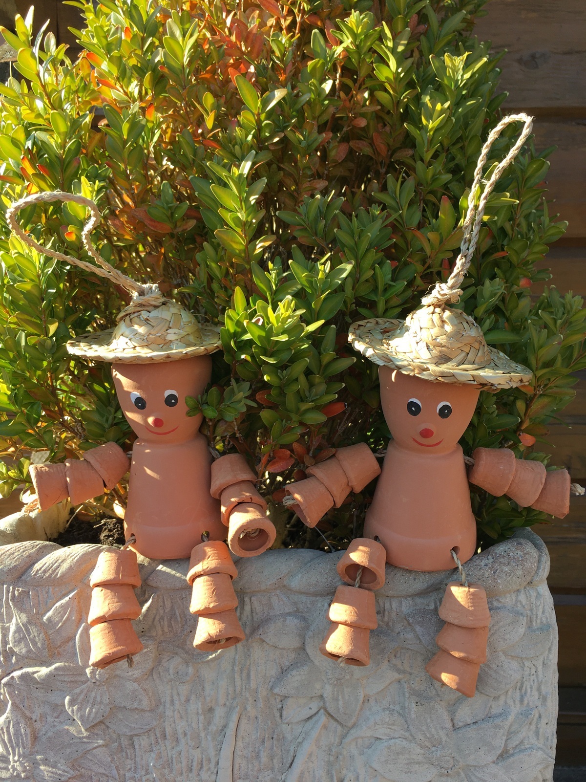 Pair Cheeky Cheerful Flower Pot Men With Straw Hat Garden Decorative