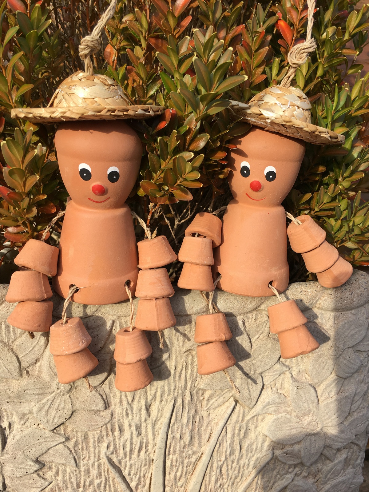 Pair Cheeky Cheerful Flower Pot Men With Straw Hat Garden Decorative