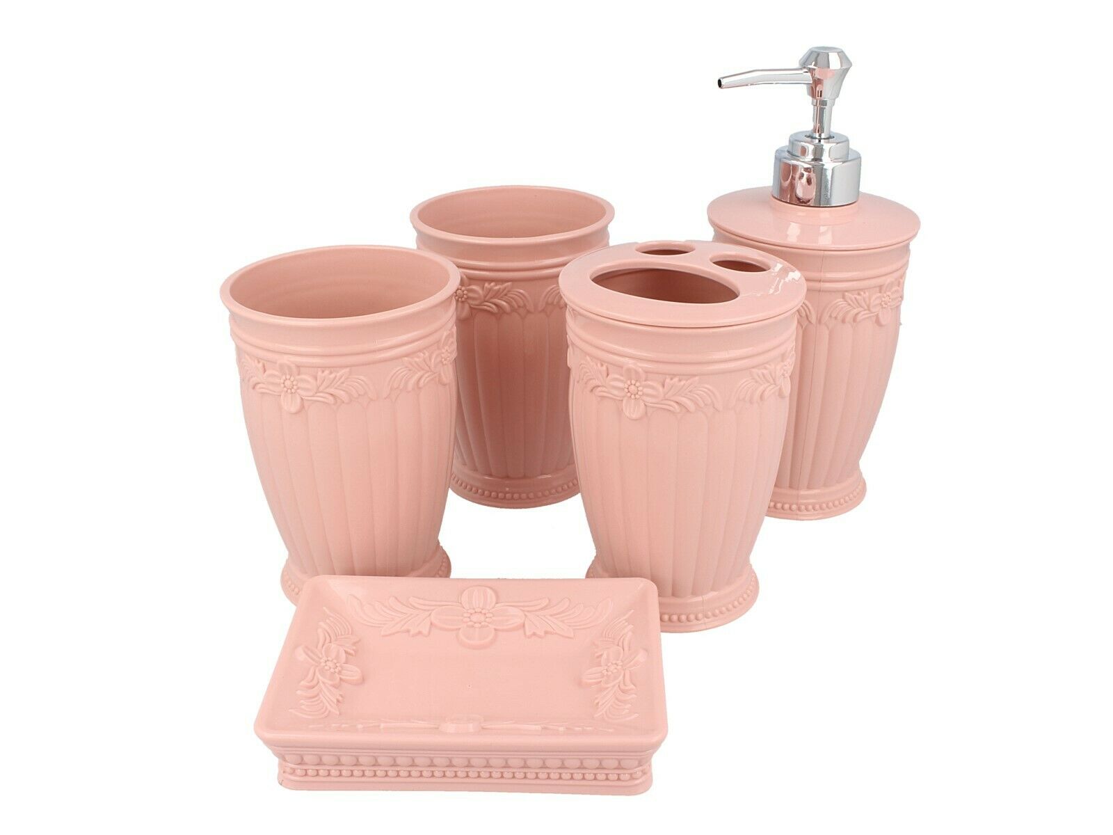 5pc Pink Bathroom Accessories Set Soap Dispenser Toothbrush Holder Dish