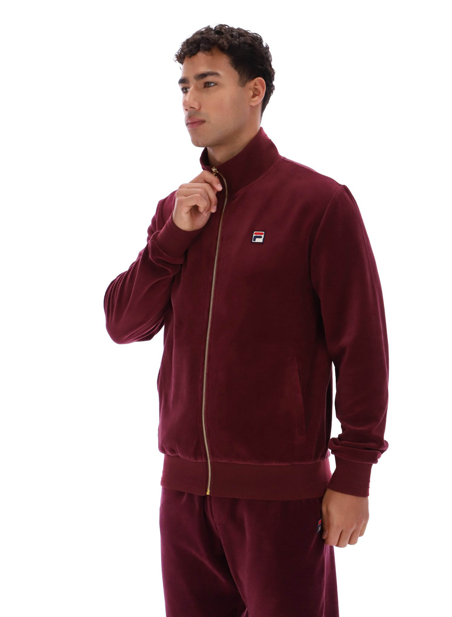 Fila Trainingsjacke Herren Velour Nero Logo Marken Track Top in Burgund - Bild 6 von 7