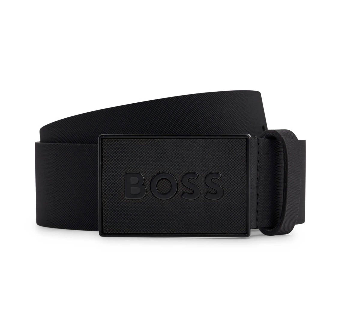 BOSS Belt Hugo Boss Icon S1 Textured Plaque Buckle Italian Leather Belt Black - Picture 8 of 8