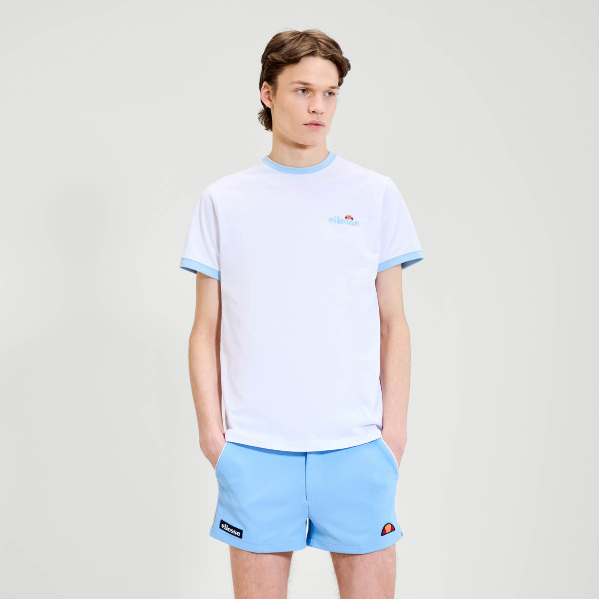 Ellesse T-Shirt Herren Meduno Ringer Rundhals Baumwolle Regular Fit Tee in Weiß - Bild 7 von 10