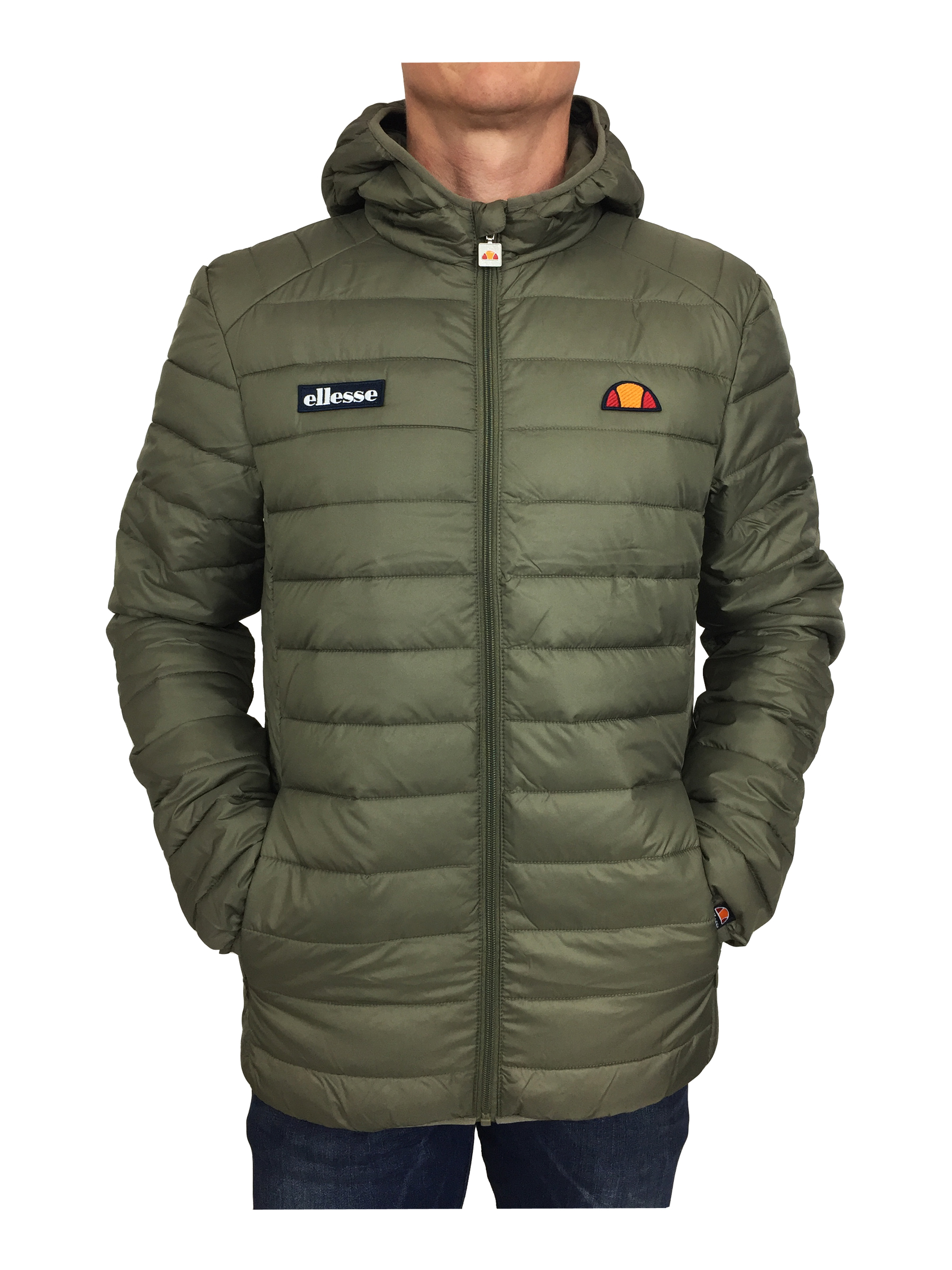 Giacca di marca Ellesse Uomo Lombardia Imbottita Cerniera Intera Logo in Verde Sirena Cachi - Foto 10 di 10
