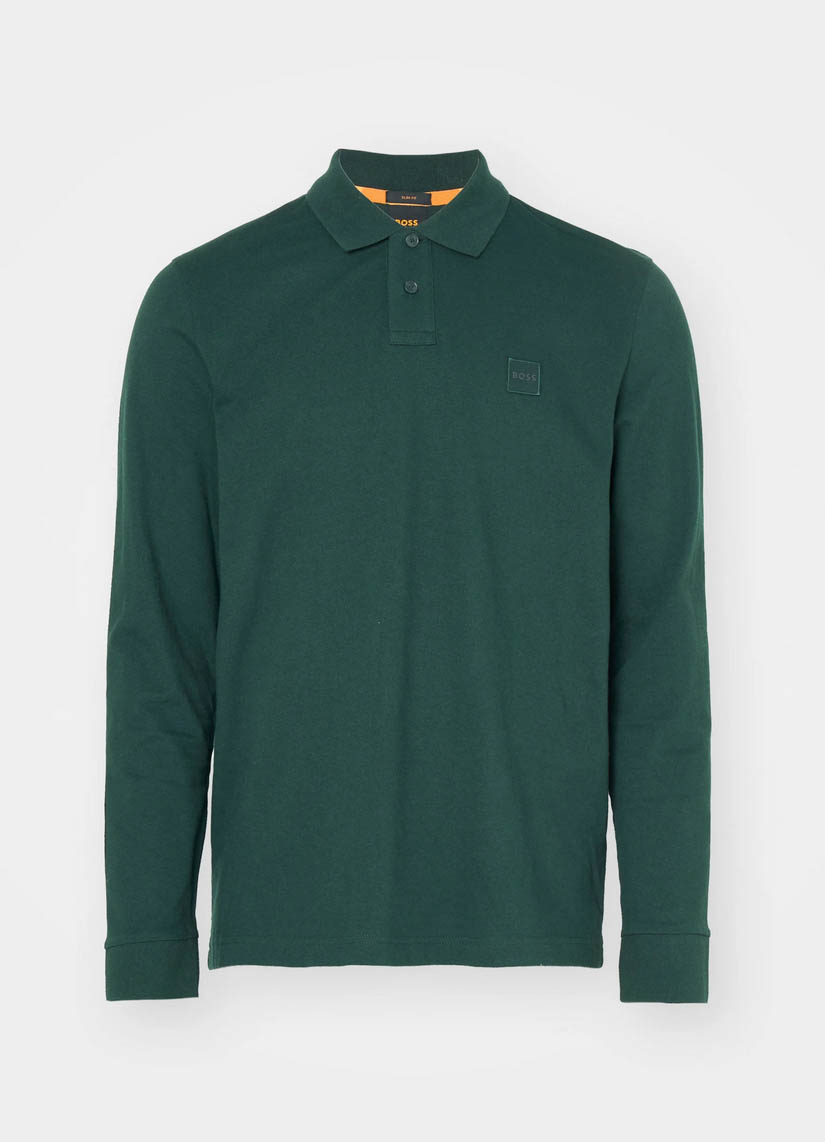 Polo de manga larga BOSS para hombre Hugo Boss Passerby en verde bosque - Imagen 4 de 9