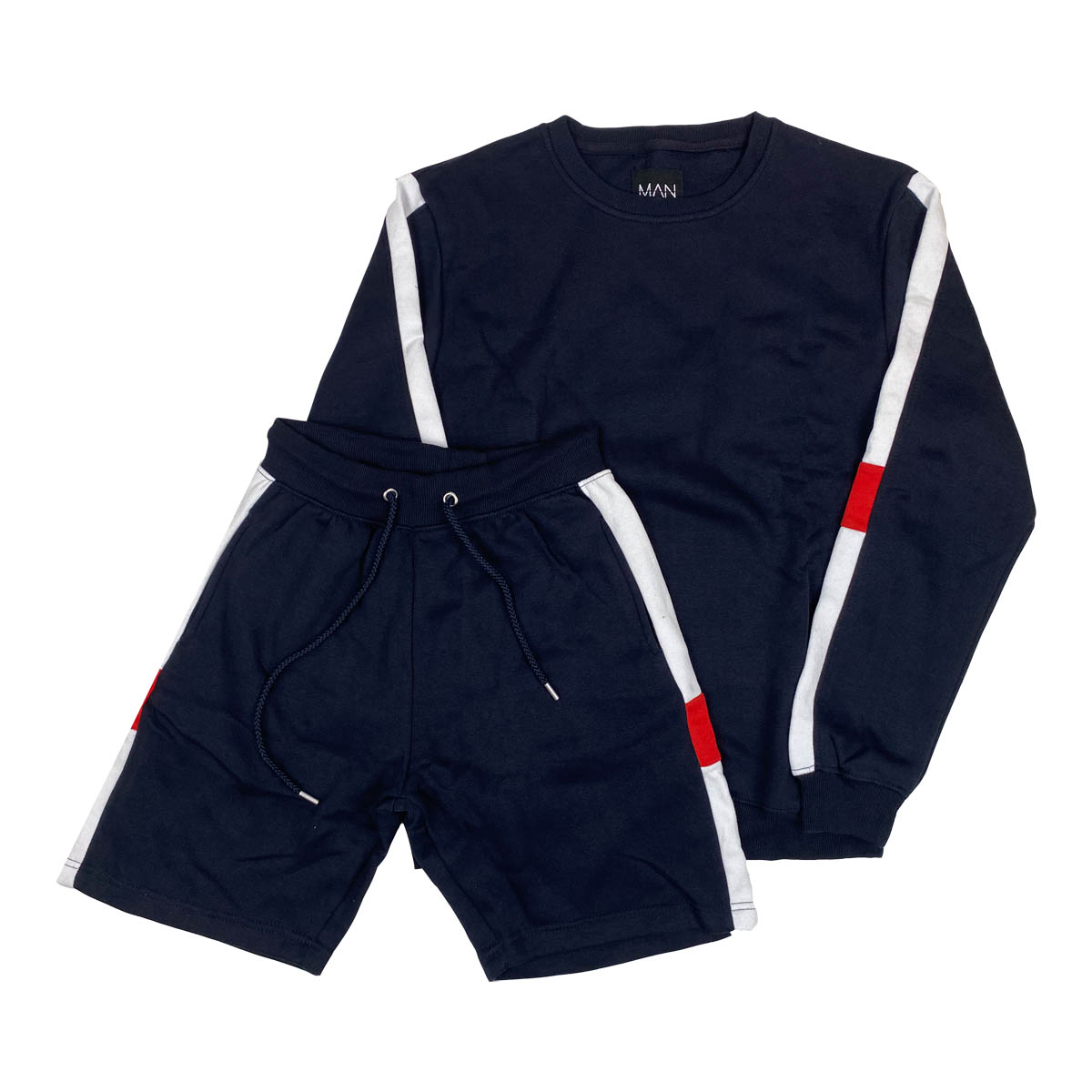 Boohoo Mens Set Crew Sweatshirt Shorts in Navy Blue / Red / White RRP £45 - Picture 12 of 15