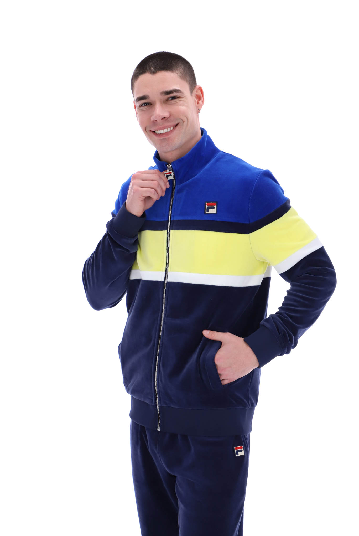 Fila Mens Track Top Decker FILA Velour Logo Track Jacket in Navy / Bright  Blue