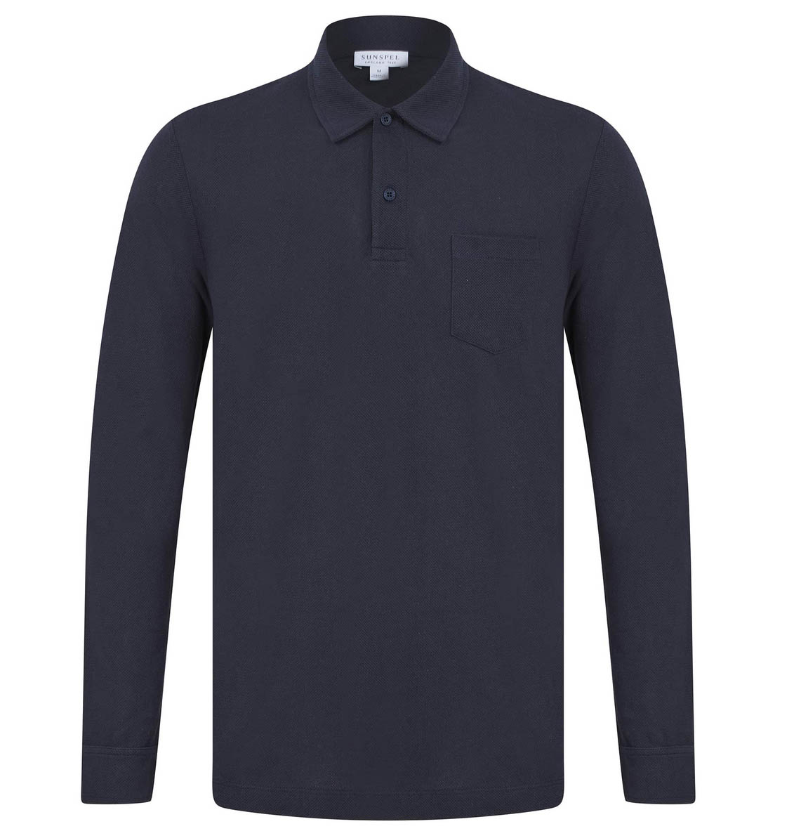 Sunspel Mens Polo Shirt Riviera Long Sleeved Cotton Polo in Navy Blue - Picture 7 of 8