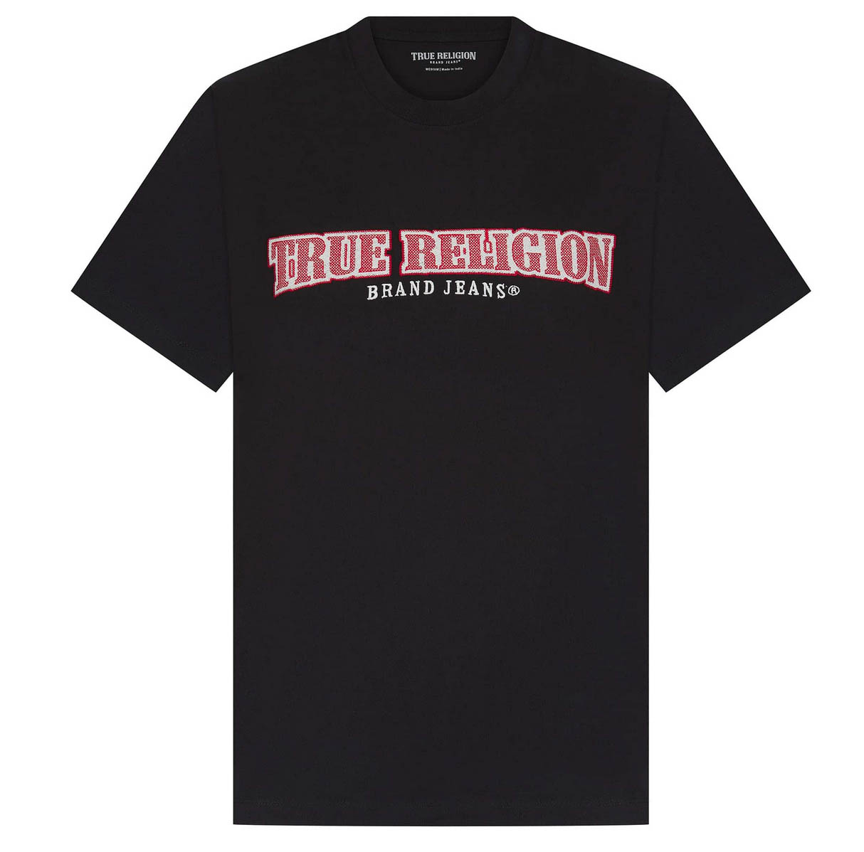 True Religion Herren T-Shirt Kreuzstich Bogen Rundhals Baumwolle Tee in Schwarz - Bild 4 von 8