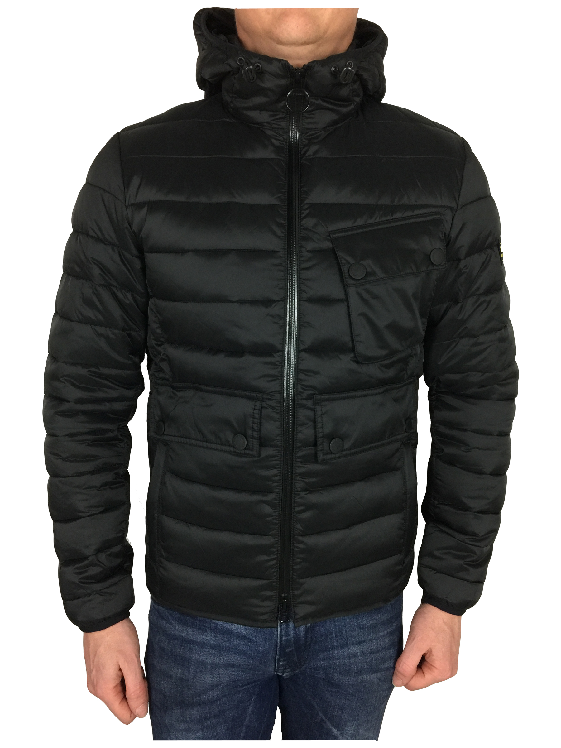 Barbour International Mens Ouston Hooded Quilt Jacket in Black | eBay