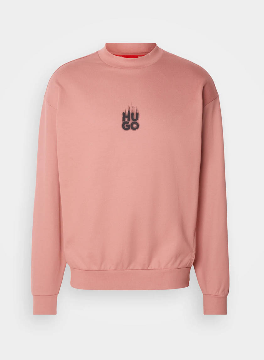 Hugo Boss Mens Sweatshirt HUGO Durungu Crew Neck Cotton Jumper in Open Pink - Picture 7 of 8
