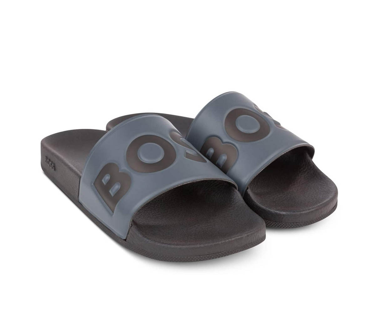 Hugo Boss Mens Sliders Aryeh BOSS logo Branded Slip On Rubber Slides in Grey