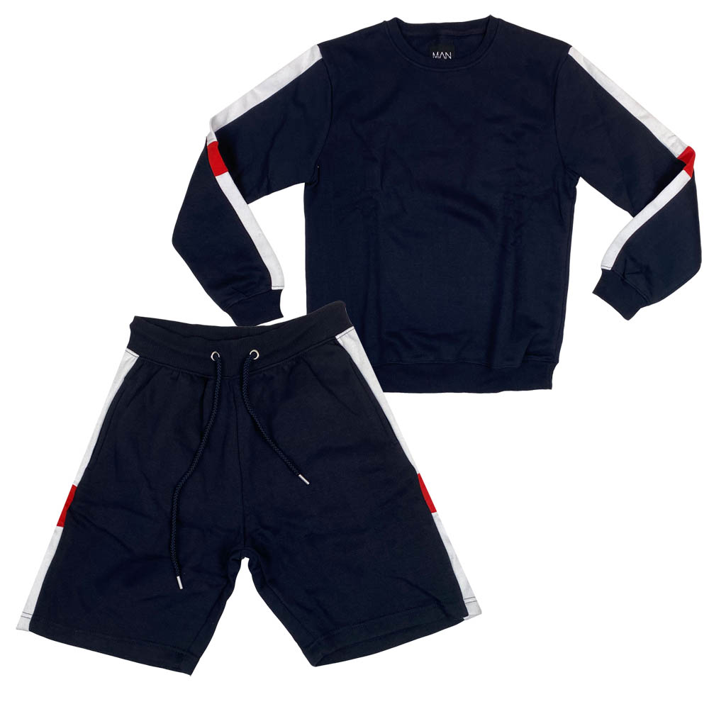 Boohoo Mens Set Crew Sweatshirt Shorts in Navy Blue / Red / White RRP £45 - Picture 15 of 15