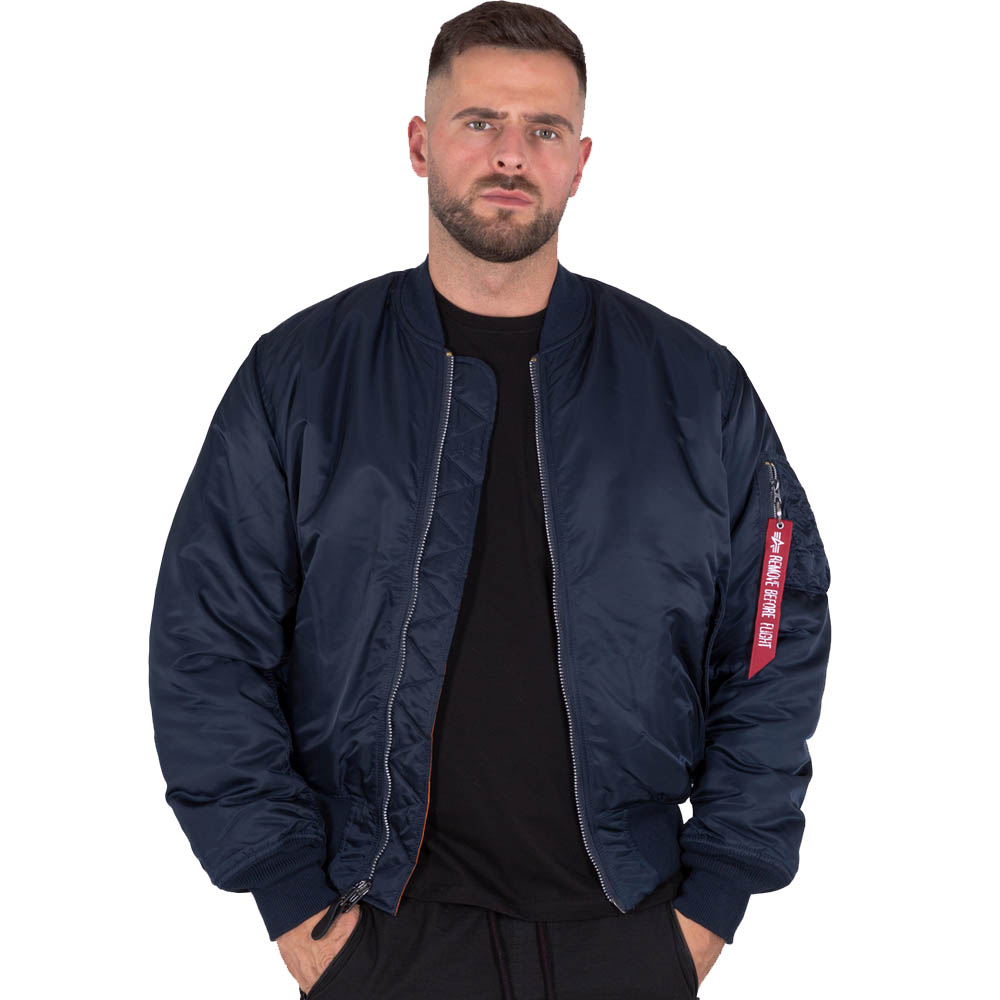 Alpha Industries Bomber Jacket MA 1 Flight logo Branded Nylon Bomber in Rep  Blue