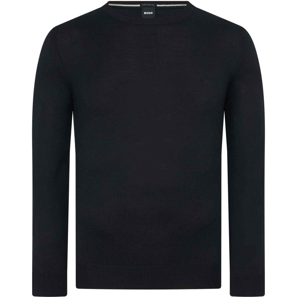 Hugo Boss Men's Jumper Botto Knit Crew Neck Logo Branded Classic Top in Black - Picture 9 of 11