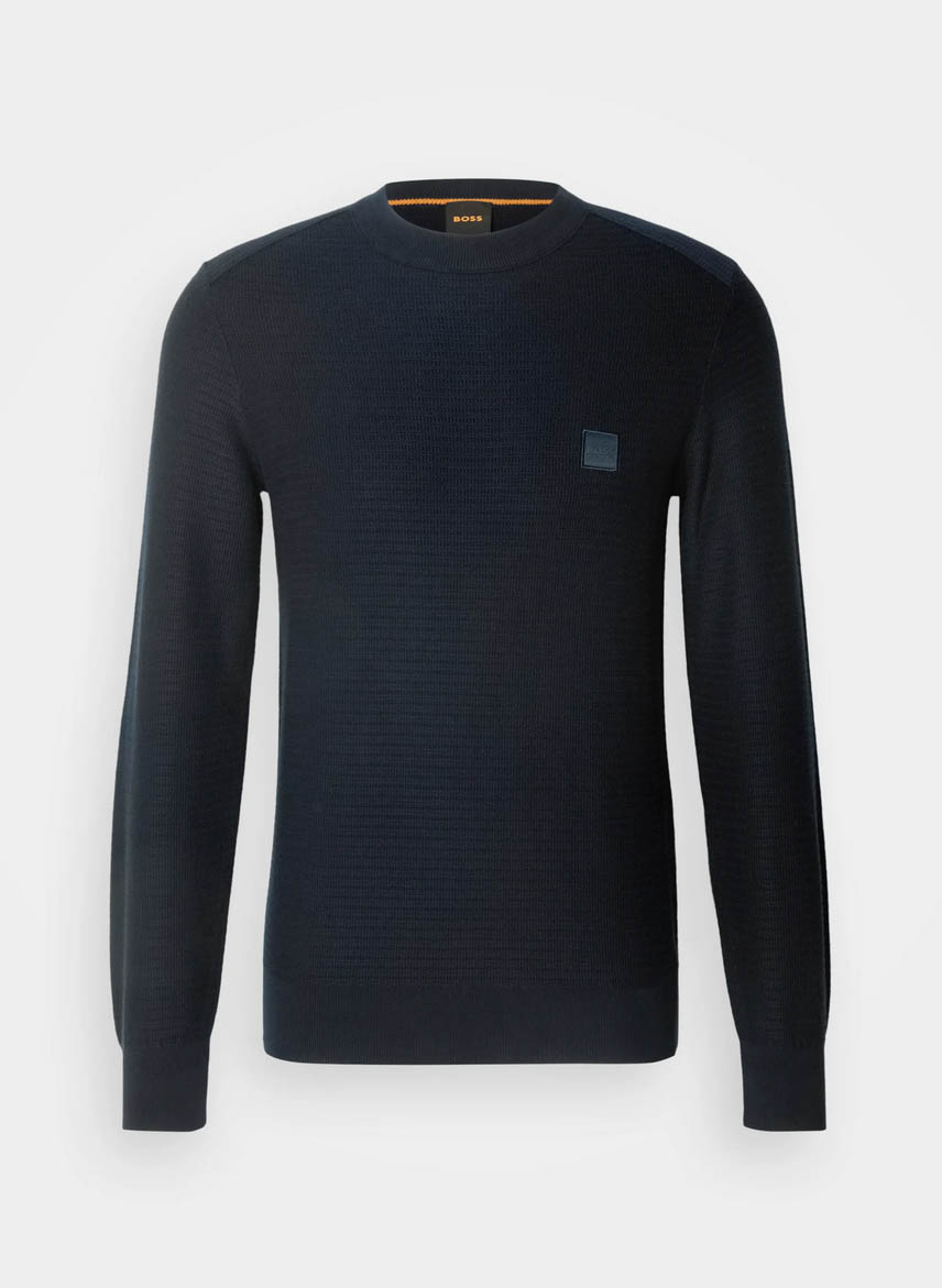 Hugo Boss Jumper Anion Mens Cashmere Crew Neck Logo Branded Sweater in Navy Blue - Picture 4 of 9