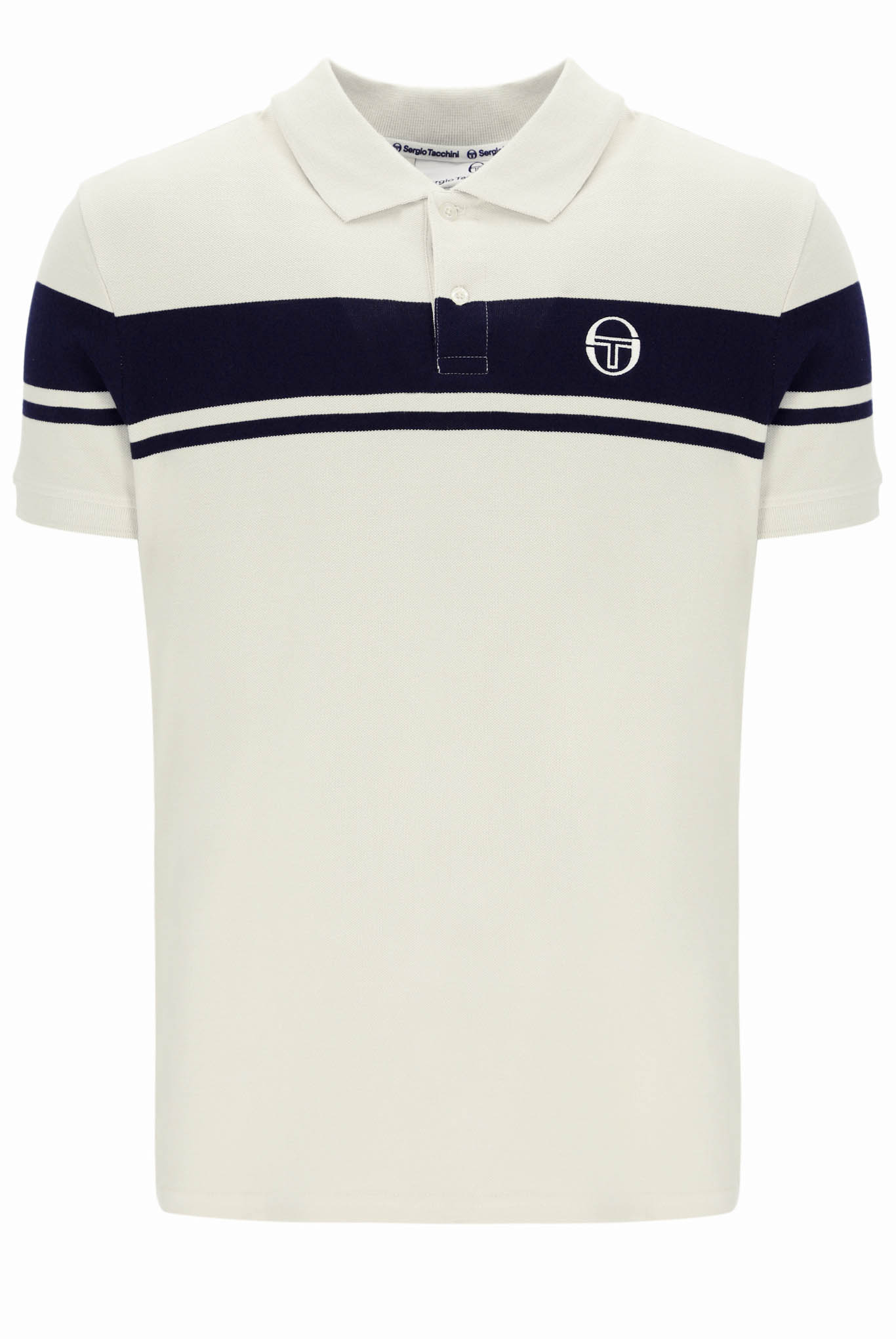 Sergio Tacchini Polo Shirt Young Line Mens Cotton Polo in Gardenia/Maritime Blue - Picture 10 of 10