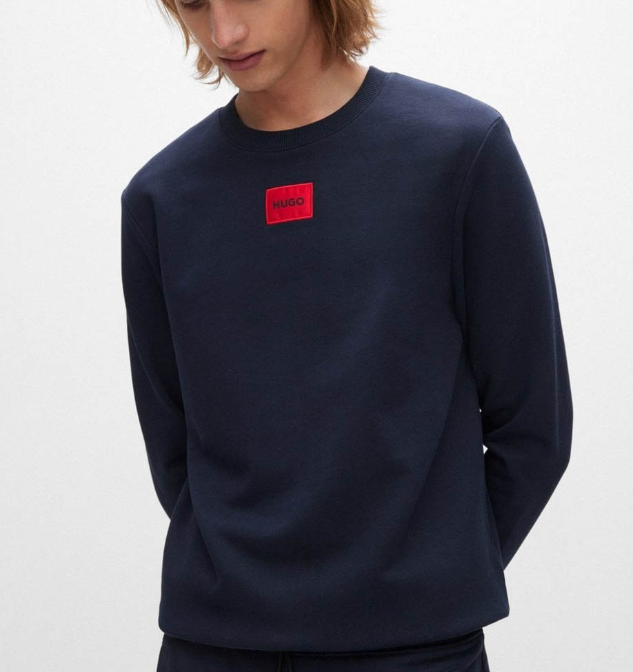 Hugo Mens Sweatshirt Diragol 212 Cotton Terry Crew Neck Sweat in Navy Blue - Picture 8 of 8