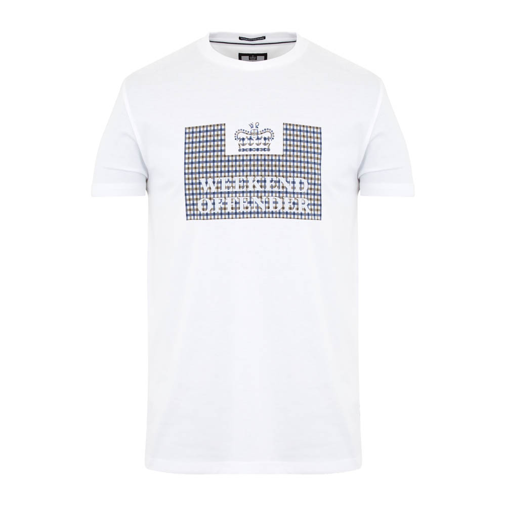 Weekend Offender Mens T-Shirt Shevchenko Check Cotton Crew Neck Tee in White - Picture 10 of 10