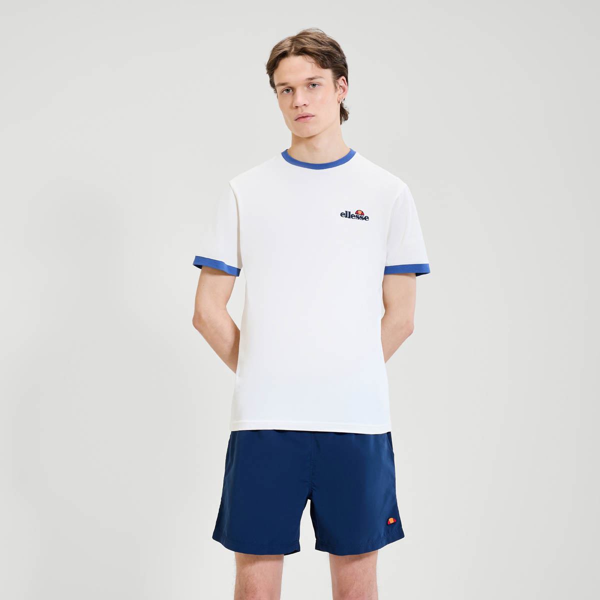 Ellesse T-Shirt Mens Meduno Ringer Crew Neck Cotton Regular Fit Tee in Off White - Picture 8 of 9