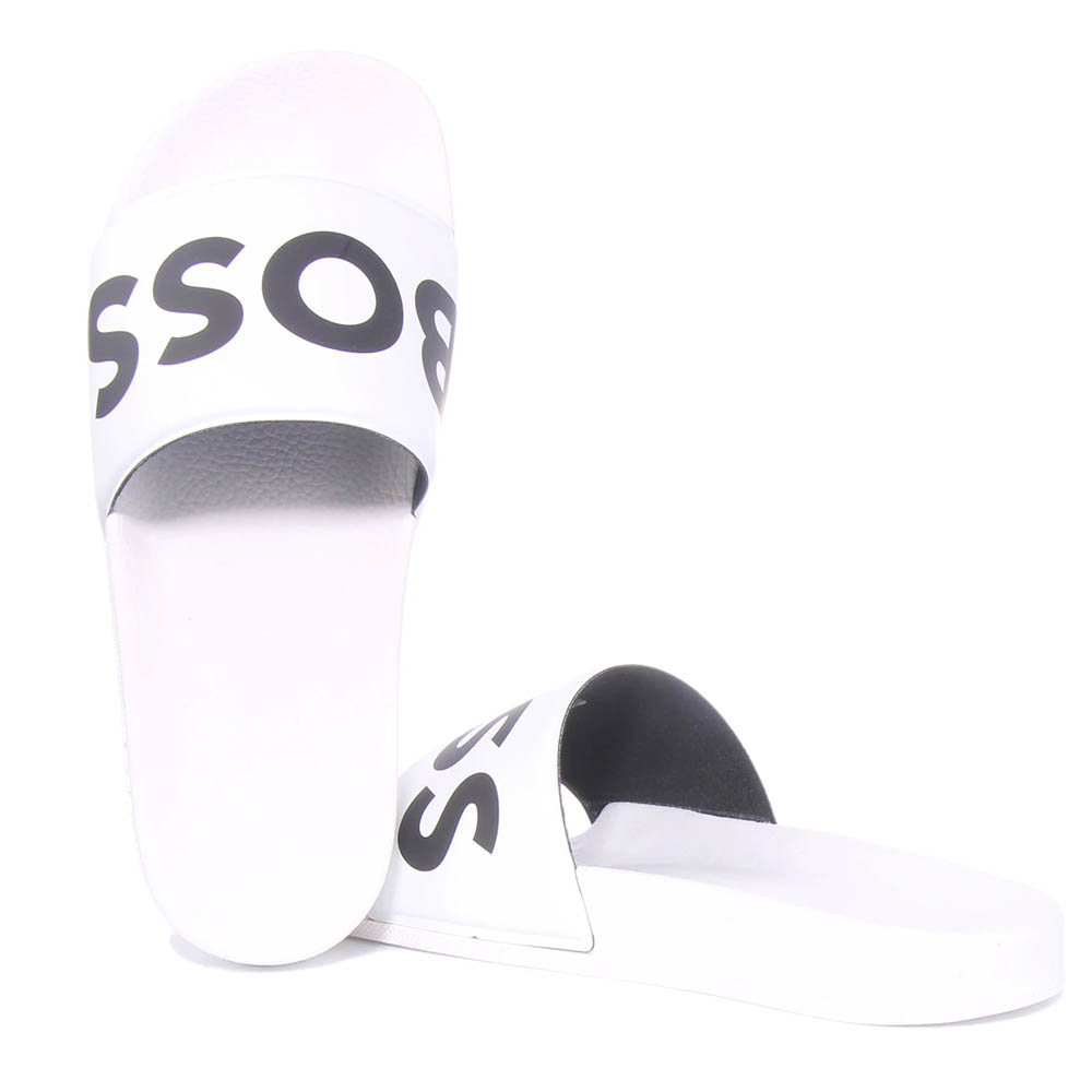 white hugo boss sliders mens