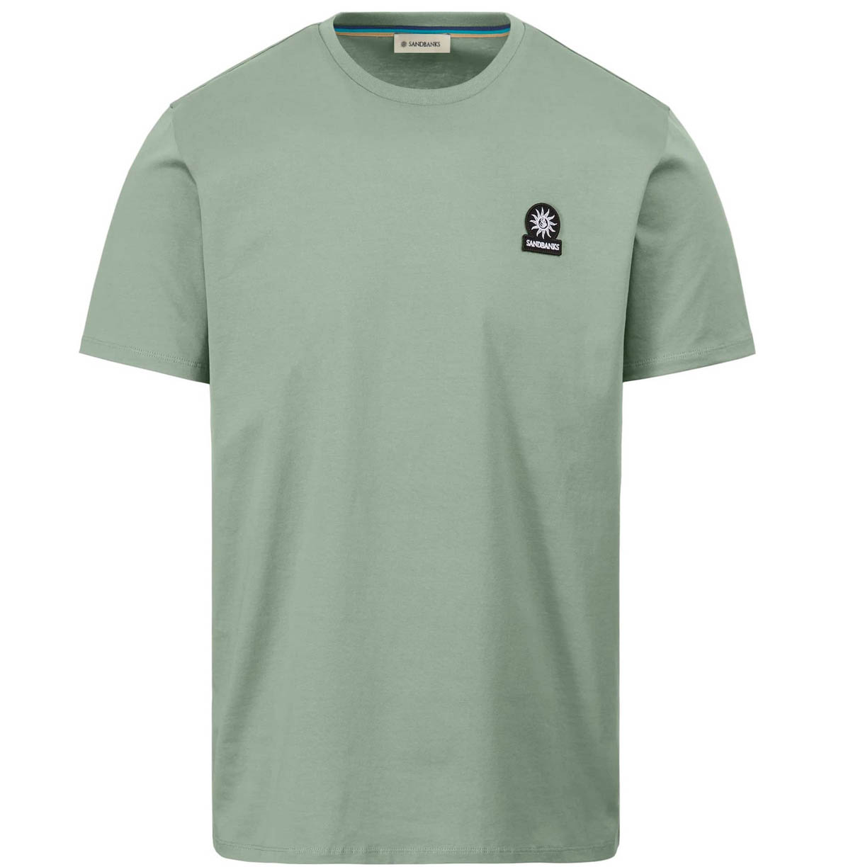 Sandbanks Mens T-Shirt Embroidered Badge Logo Crew Neck Cotton Tee in Sage