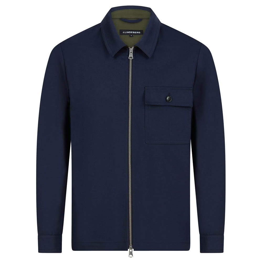 J. LINDEBERG J LINDEBERG MENS OVERSHIRT JASON COTTON BI STRETCH TWILL FABRIC IN NAVY BLUE