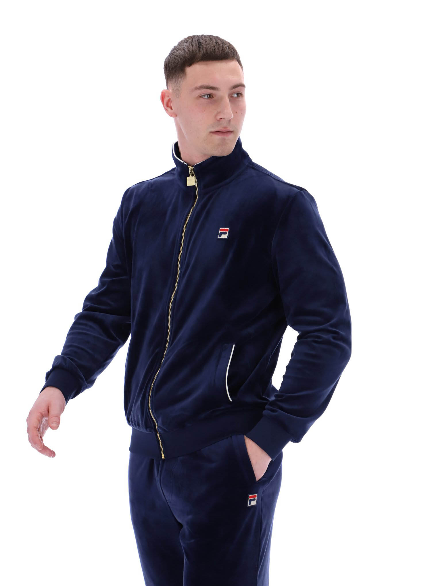 Fila Vintage Mens Irving Velour Track Top Jacket FILA Navy/Gardenia - Picture 11 of 13