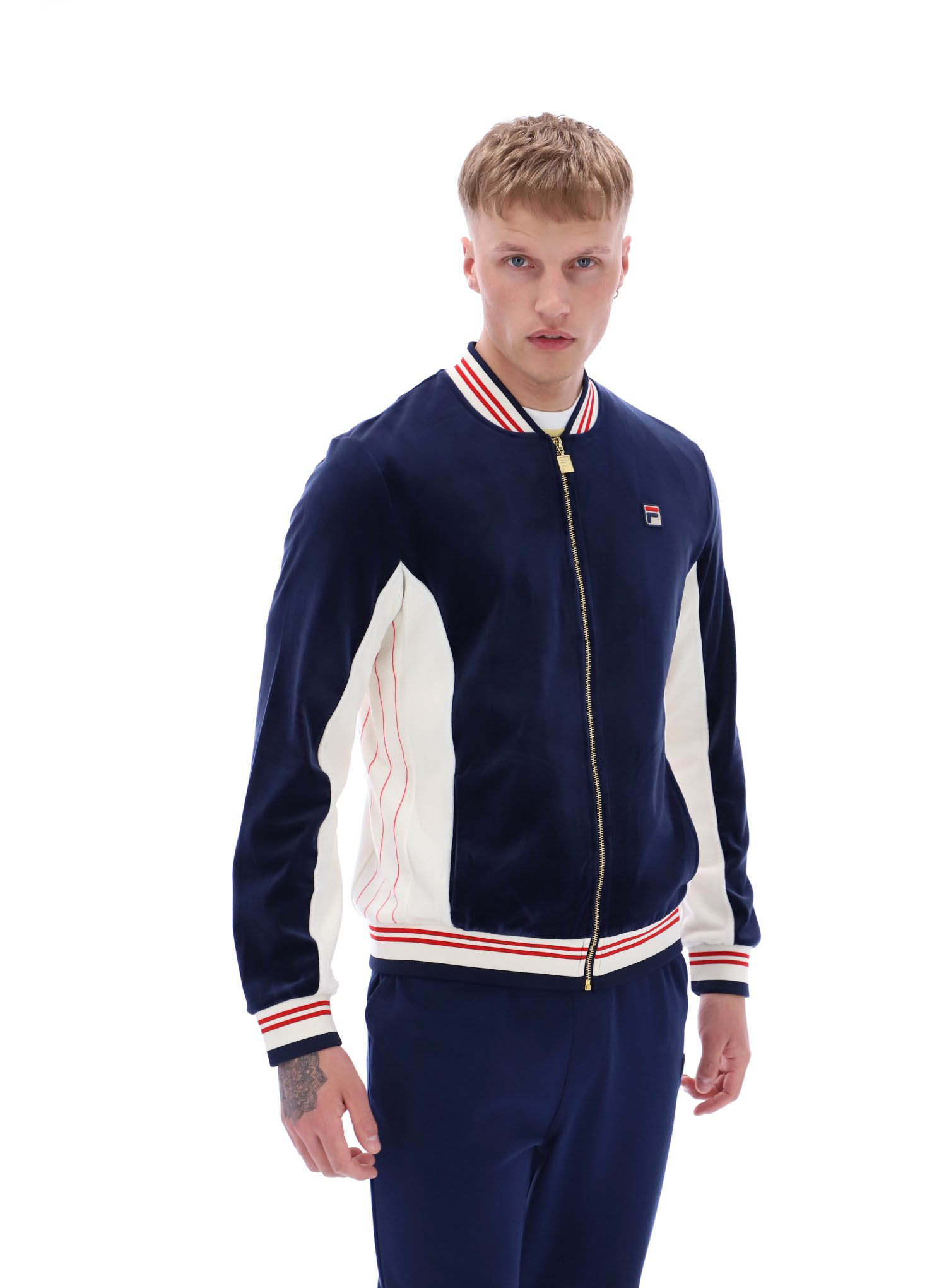 Fila Vintage Mens Miguel Velour Settanta Track Top FILA Navy/Gardenia/FILA Red - Picture 4 of 7