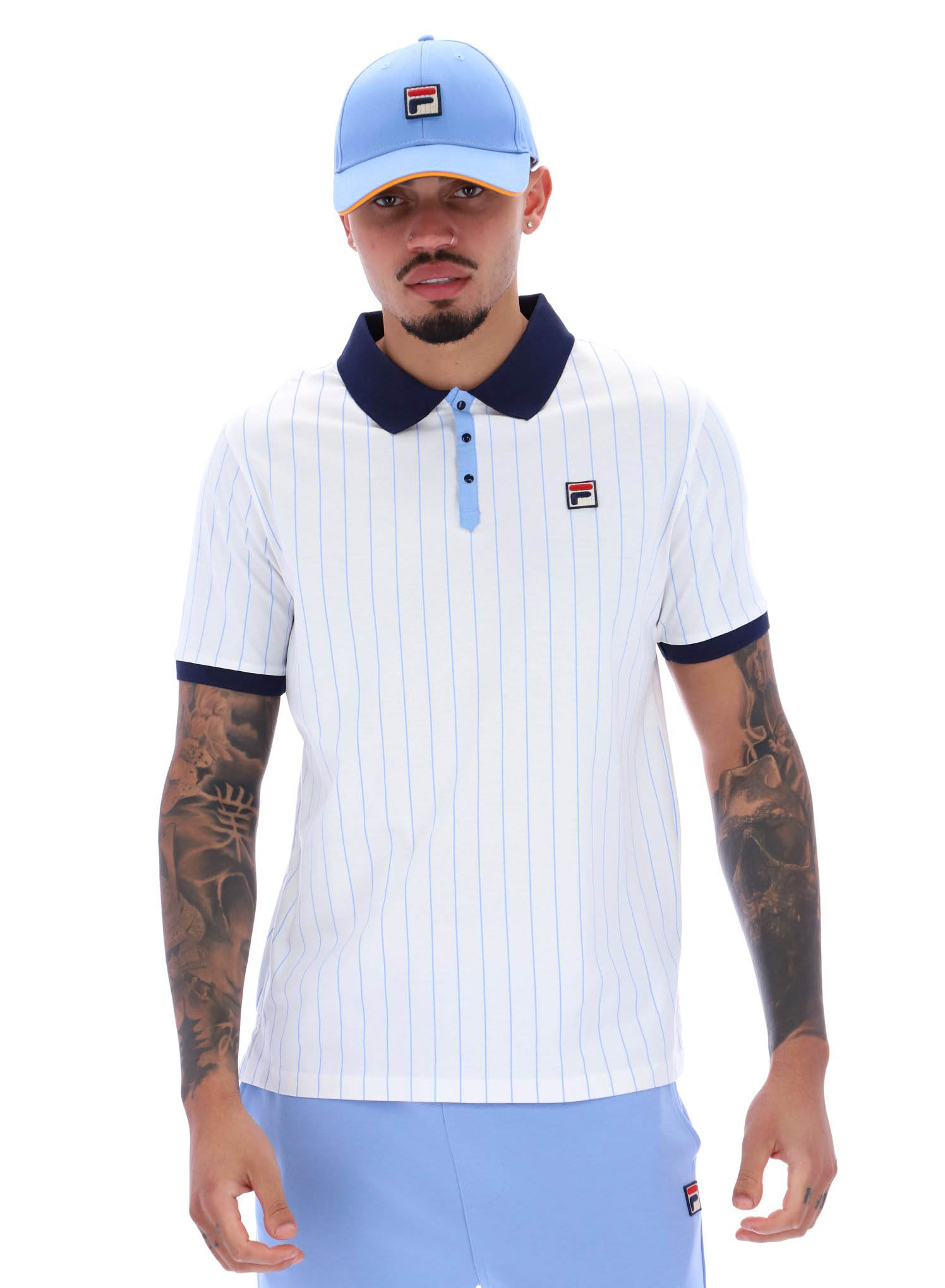 Fila Poloshirt BB1 Herren Vintage 80er Tennis Polo in Weiß/FILA Navy/Vista Blue - Bild 12 von 12