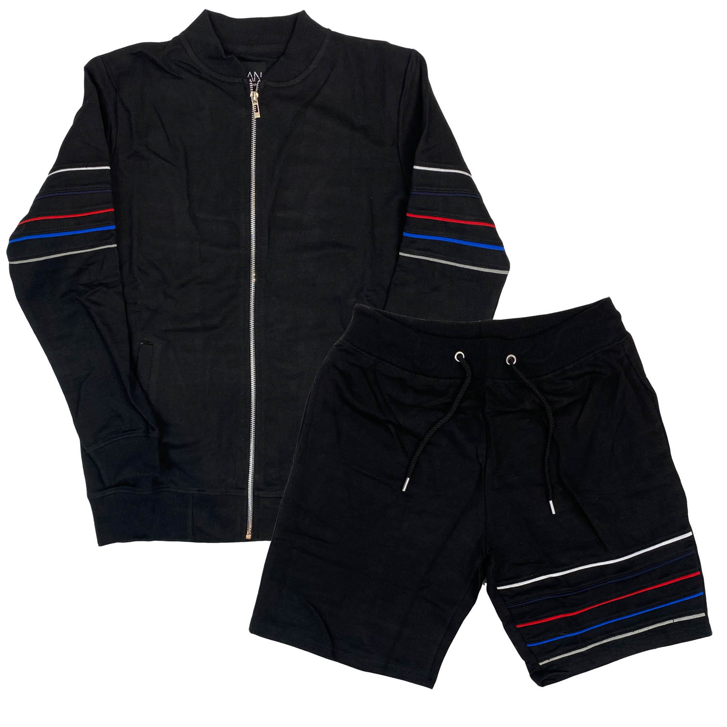 Track Top & Shorts Mens Set Cotton Full Zip Closure Matching Shorts in Black - Picture 13 of 14