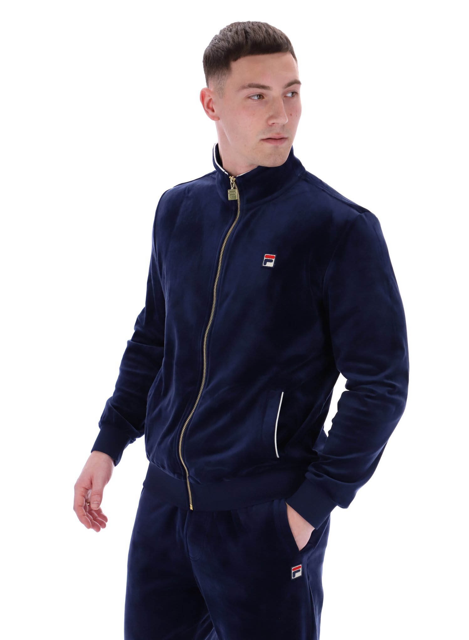 Fila Vintage Mens Irving Velour Track Top Jacket FILA Navy/Gardenia - Picture 9 of 13