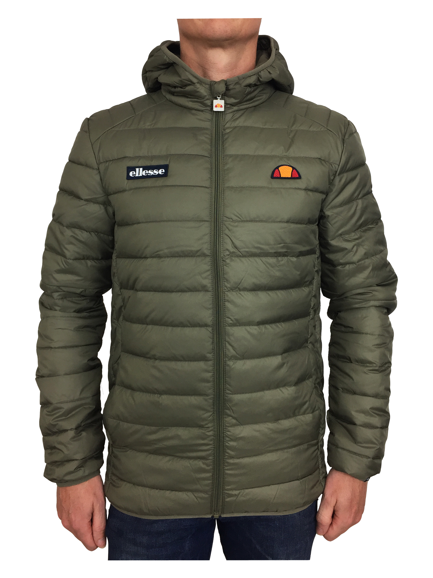 Ellesse Herren Lombardei wattierte durchgehender Reißverschluss Logo Markenjacke in Meerjungfrau Khaki Grün - Bild 8 von 12