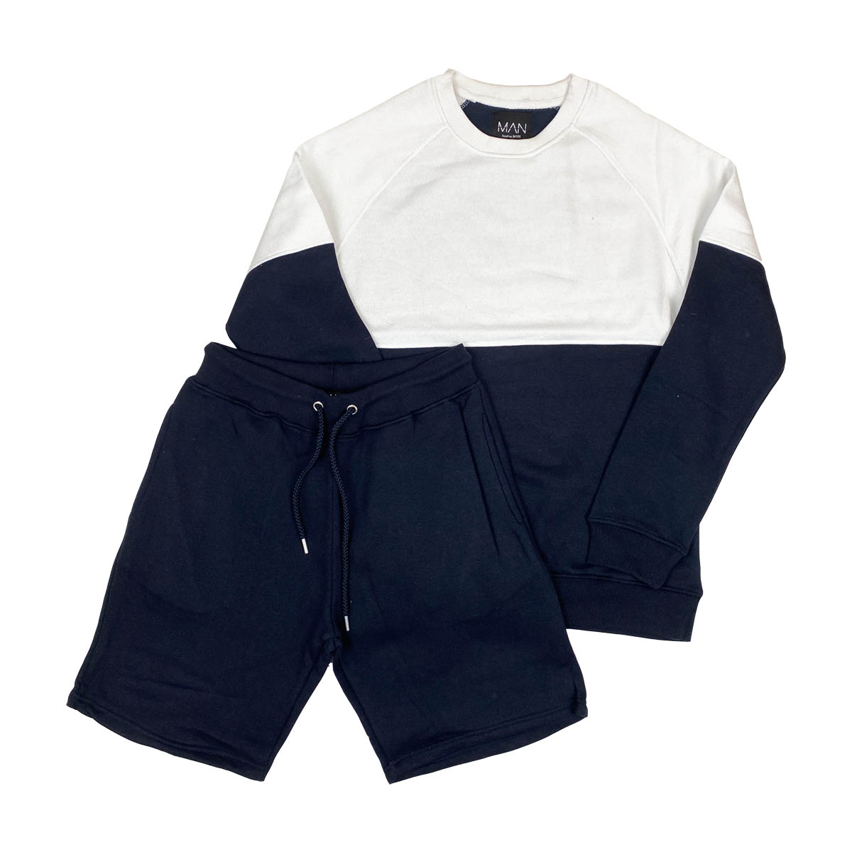 Sweatshirt & Shorts Mens Boohoo Man Set Colour Block in Navy Blue RRP £45 - Picture 10 of 13