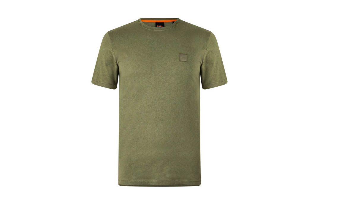 Hugo Boss Mens T-Shirt BOSS Tales Crew Neck Short Sleeved Cotton Tee in Khaki - Picture 7 of 7