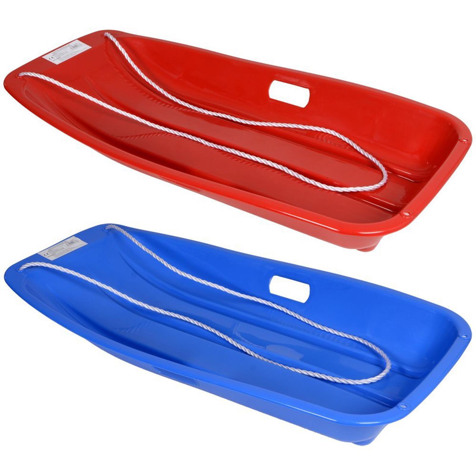 LARGE SLED PLASTIC SLEDGE WITH ROPE WINTER OUTDOOR SNOW KIDS TOBOGGAN 90CM NEW 