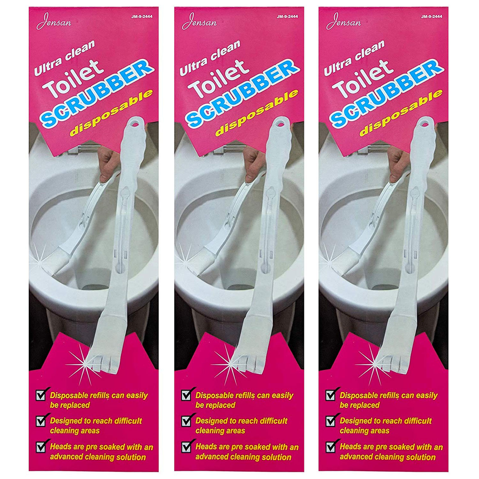 Jensan Ultra Clean Disposable Toilet Scrubber Presoaked Heads with 4