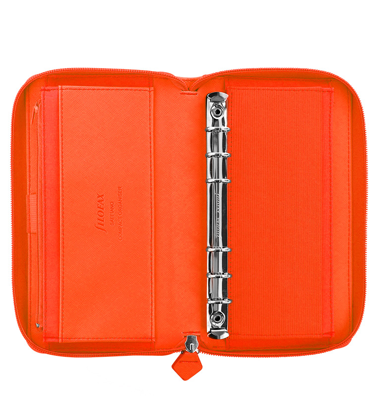 Filofax Personal Compact Zip Saffiano Bright Orange Leather Look Organiser eBay