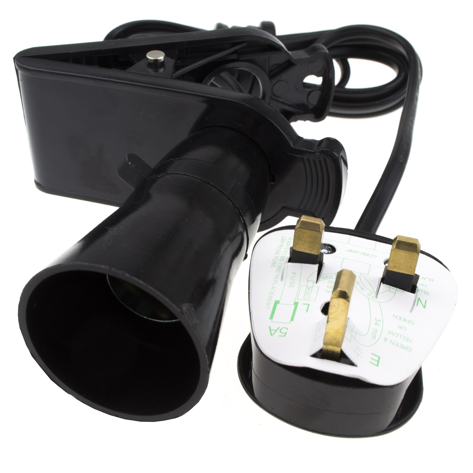 Clip On Lamp Light on a Extension Lead BC B22 2m Cable BLACK eBay