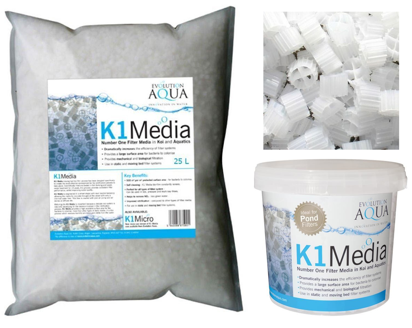 Evolution Aqua K1 Moving Bed Koi Pond Filter Media 1L 3L 25L 50L eBay