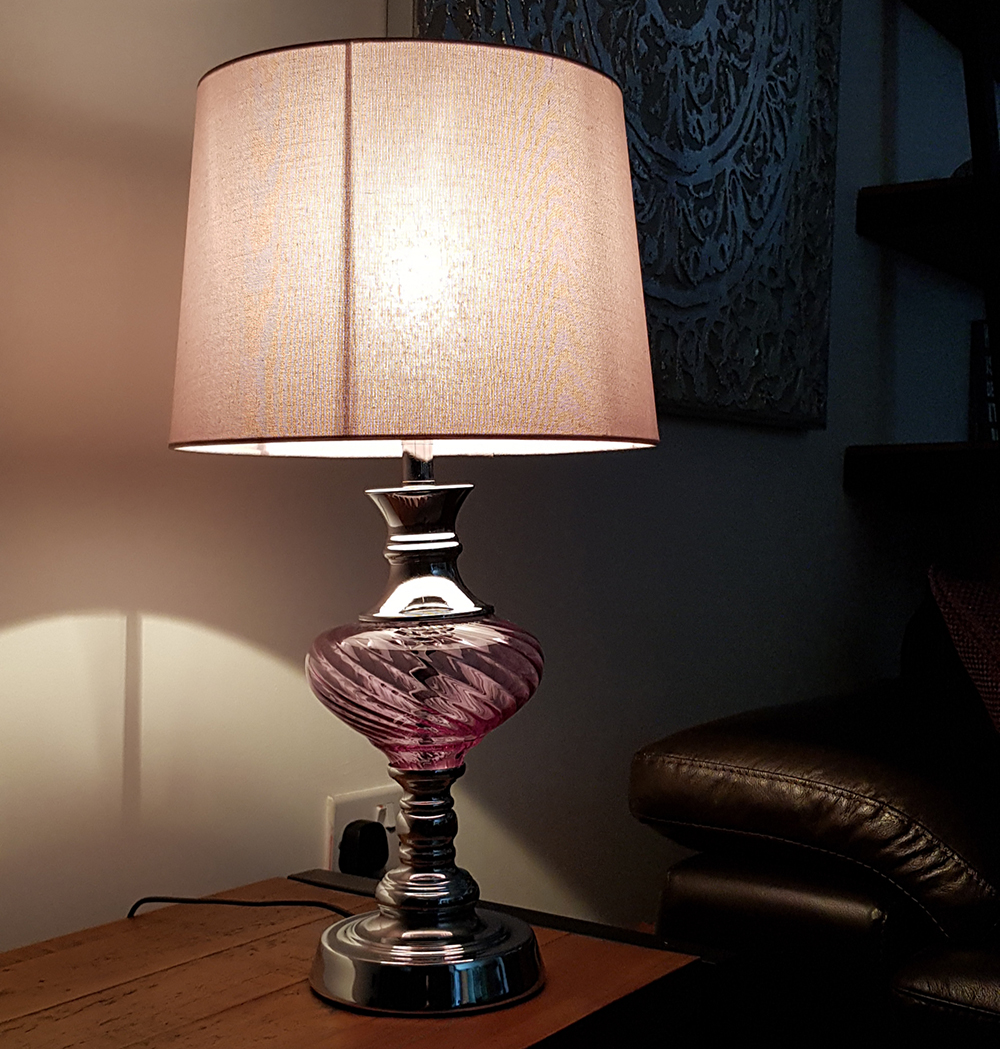 Chrome & Glass Contemporary Table Lamp Elegant Witney in Ivory, Lilac